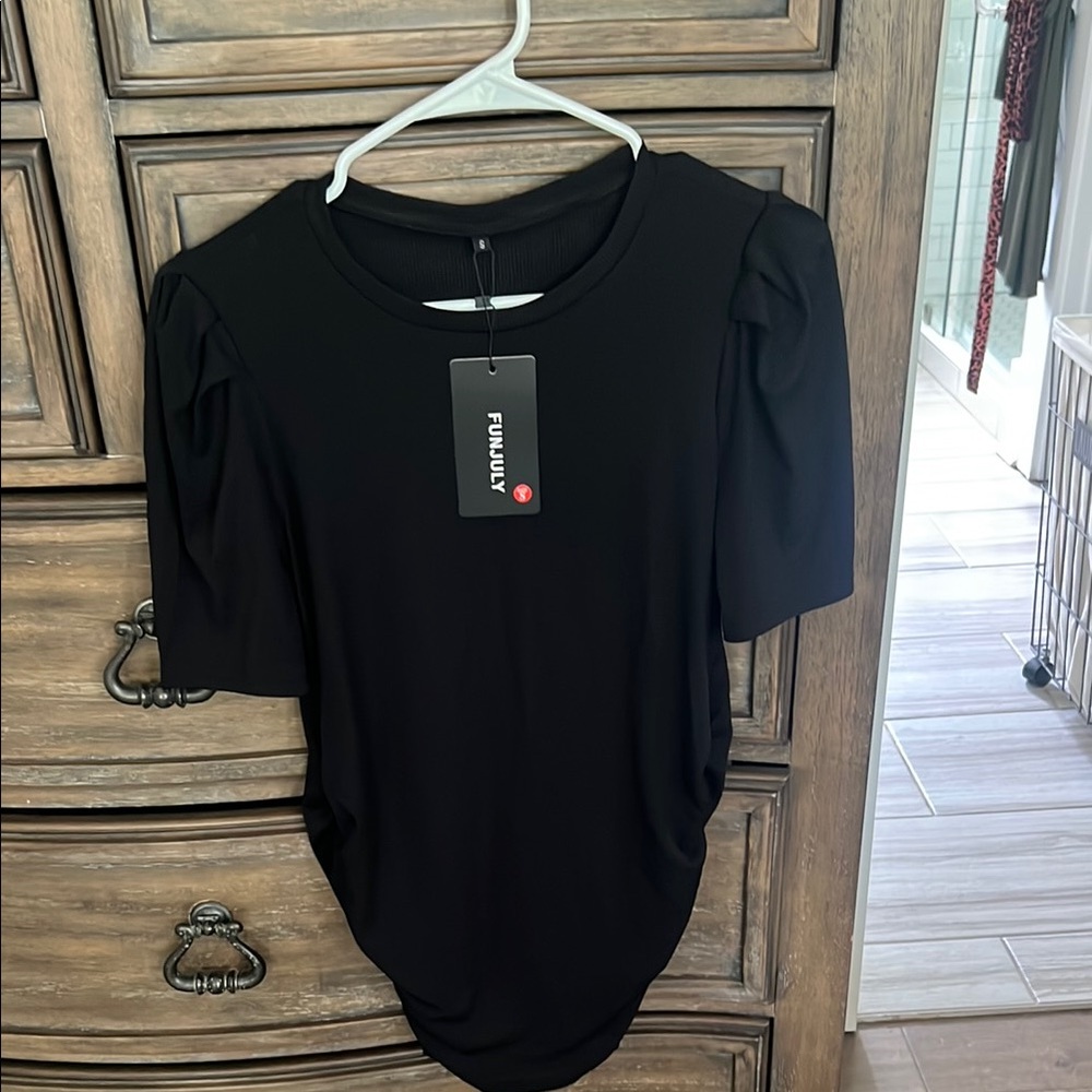 Black Puff Sleeve Maternity Top